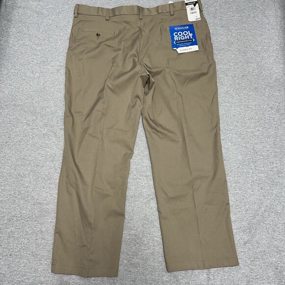 Haggar Cool Right Pant Men 42x30 Khaki Classic Fit Performance Flex Dress Preppy - Picture 6 of 6